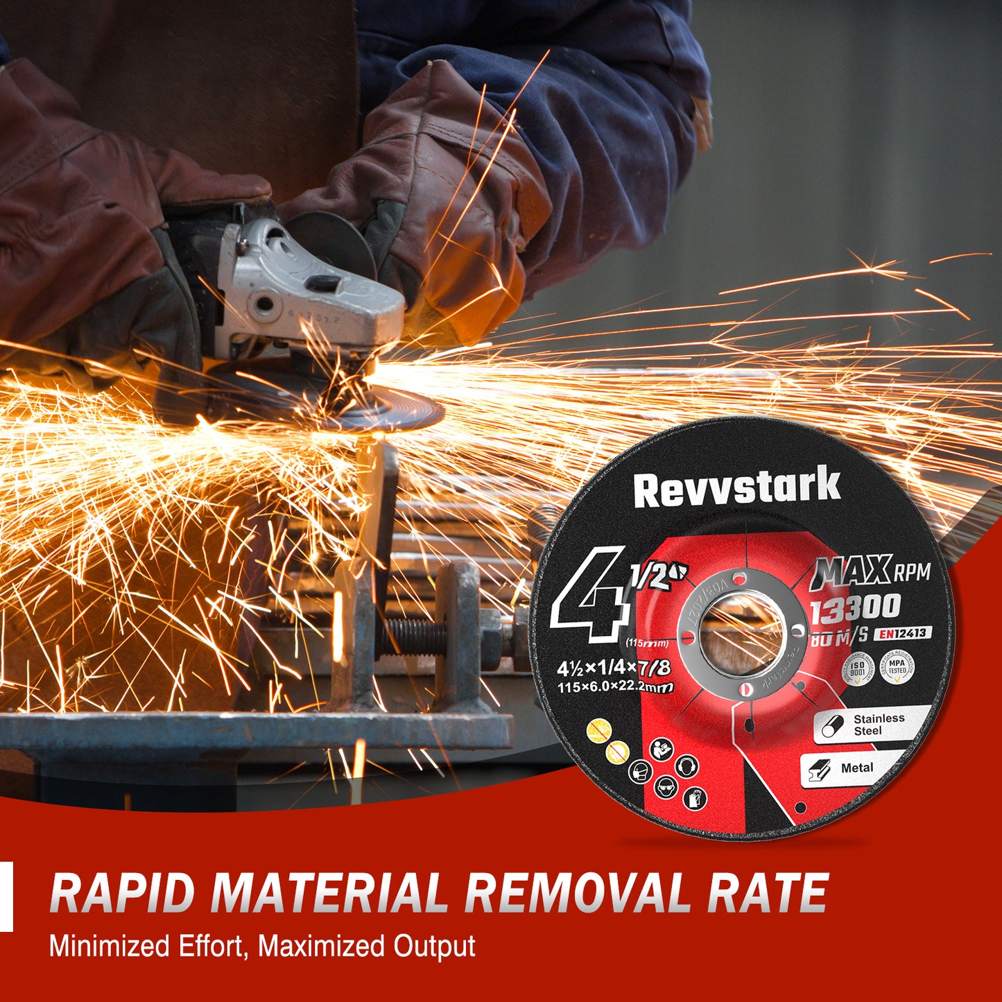 Revvstark 25 Pack Grinding Wheels 4-1/2 Inch, Grinder Wheel for General Purpose Metal & Stainless Steel, Aluminum Oxide Grinding Disc 4 1/2 for Angle Grinder, Depressed Center 4.5" * 1/4" * 7/8"