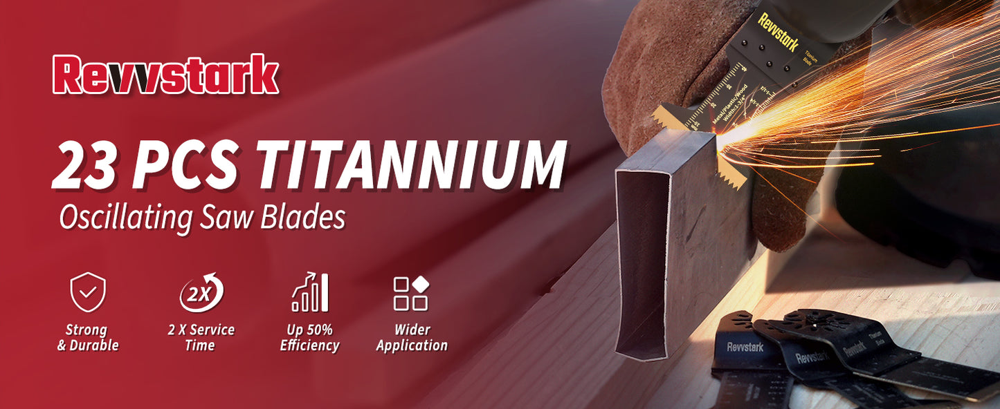 23PCS Titanium Oscillating Tool Blades, Revvstark Oscillating Saw Blades for Metal Nails Hard Material Wood Plastic, Multitool Blades Kits Fit for Dewalt Bosch Milwaukee Ryobi, with Storage Case