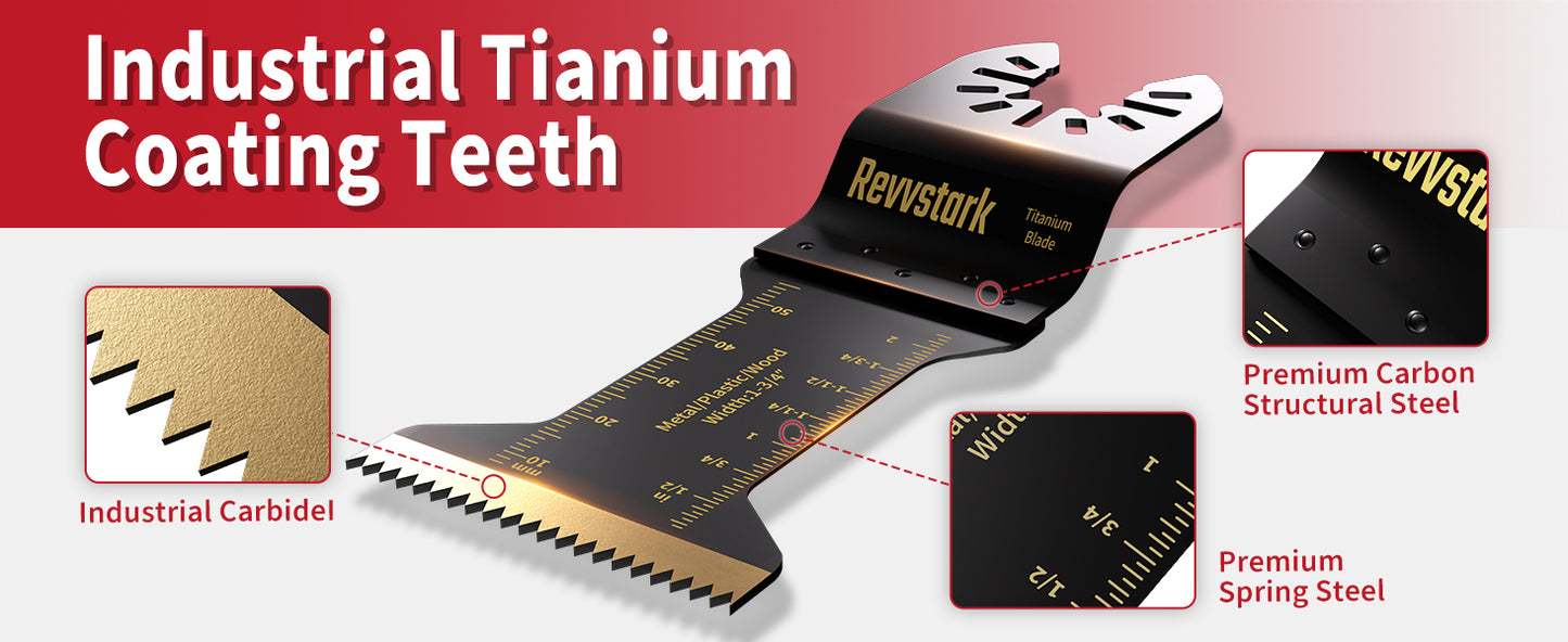 16PCS Titanium Oscillating Tool Blades, Revvstark Oscillating Saw Blades for Metal Nails Hard Material Wood Plastic, Multitool Blades Kits Fit for Dewalt Bosch Milwaukee Ryobi, with Storage Case