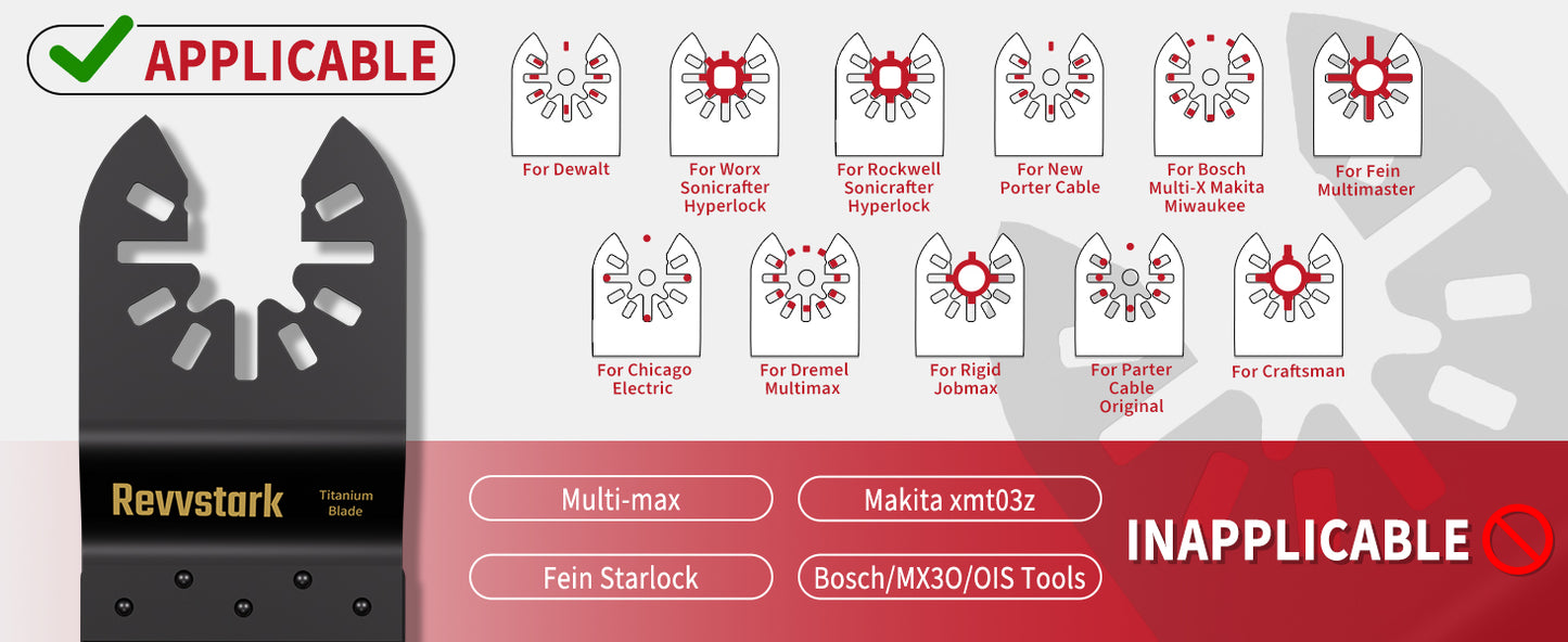23PCS Titanium Oscillating Tool Blades, Revvstark Oscillating Saw Blades for Metal Nails Hard Material Wood Plastic, Multitool Blades Kits Fit for Dewalt Bosch Milwaukee Ryobi, with Storage Case