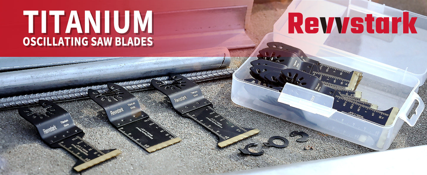 23PCS Titanium Oscillating Tool Blades, Revvstark Oscillating Saw Blades for Metal Nails Hard Material Wood Plastic, Multitool Blades Kits Fit for Dewalt Bosch Milwaukee Ryobi, with Storage Case