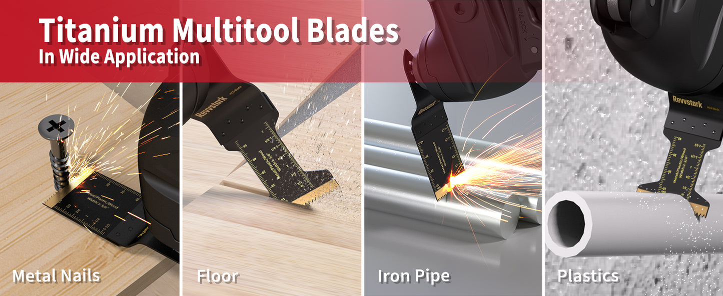 23PCS Titanium Oscillating Tool Blades, Revvstark Oscillating Saw Blades for Metal Nails Hard Material Wood Plastic, Multitool Blades Kits Fit for Dewalt Bosch Milwaukee Ryobi, with Storage Case