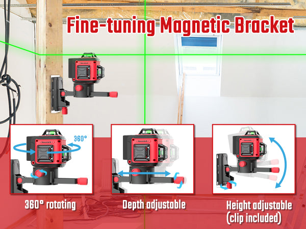 Laser Level Pro Kit, 3X360°Self-leveling Tool for Construction, Tiling Floor & Picture Hanging, 3D Cross Line Laser Level with Fine-tuning Bracket, 12 Lines level Tool with 2*2400mAh Battery