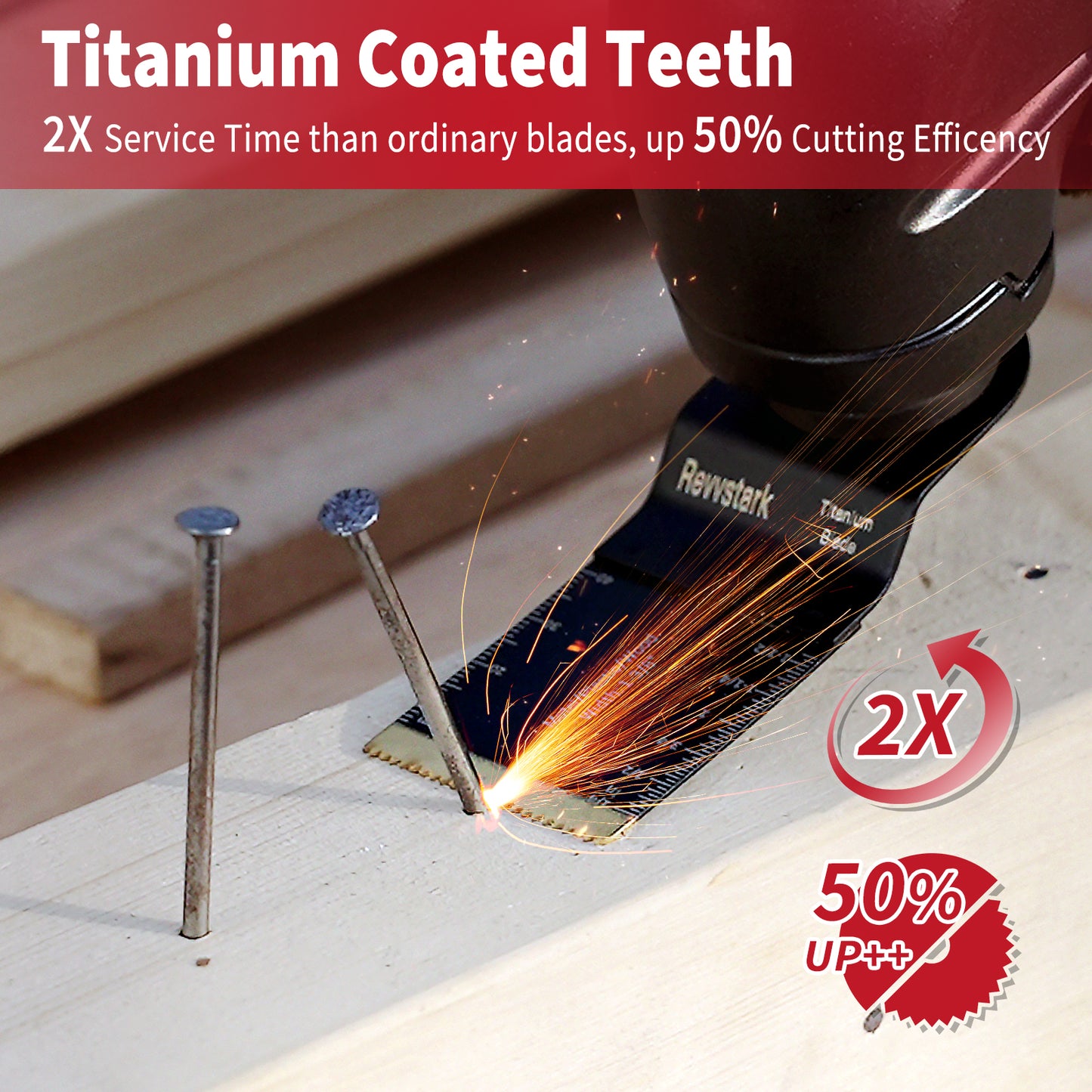 23PCS Titanium Oscillating Tool Blades, Revvstark Oscillating Saw Blades for Metal Nails Hard Material Wood Plastic, Multitool Blades Kits Fit for Dewalt Bosch Milwaukee Ryobi, with Storage Case