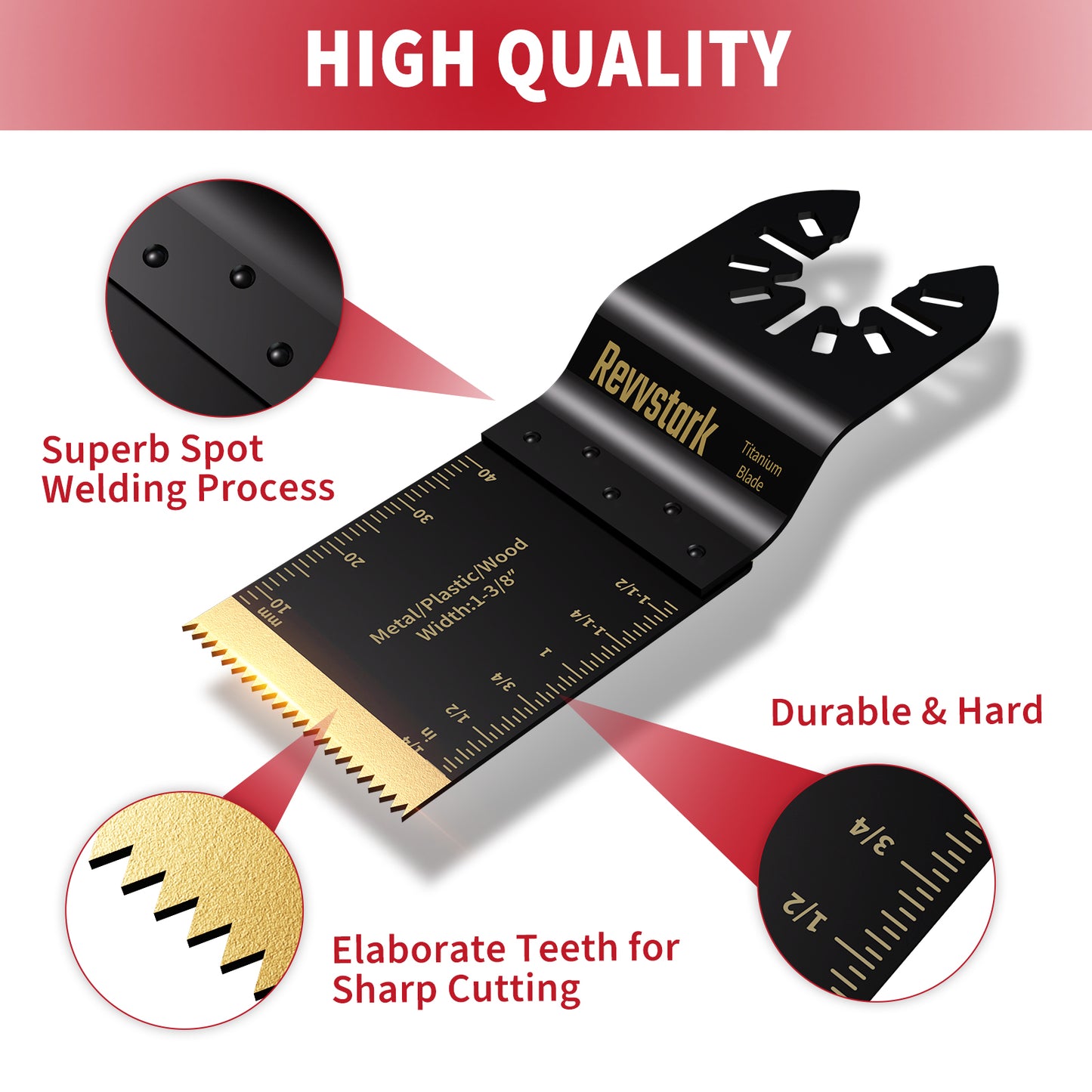 23PCS Titanium Oscillating Tool Blades, Revvstark Oscillating Saw Blades for Metal Nails Hard Material Wood Plastic, Multitool Blades Kits Fit for Dewalt Bosch Milwaukee Ryobi, with Storage Case