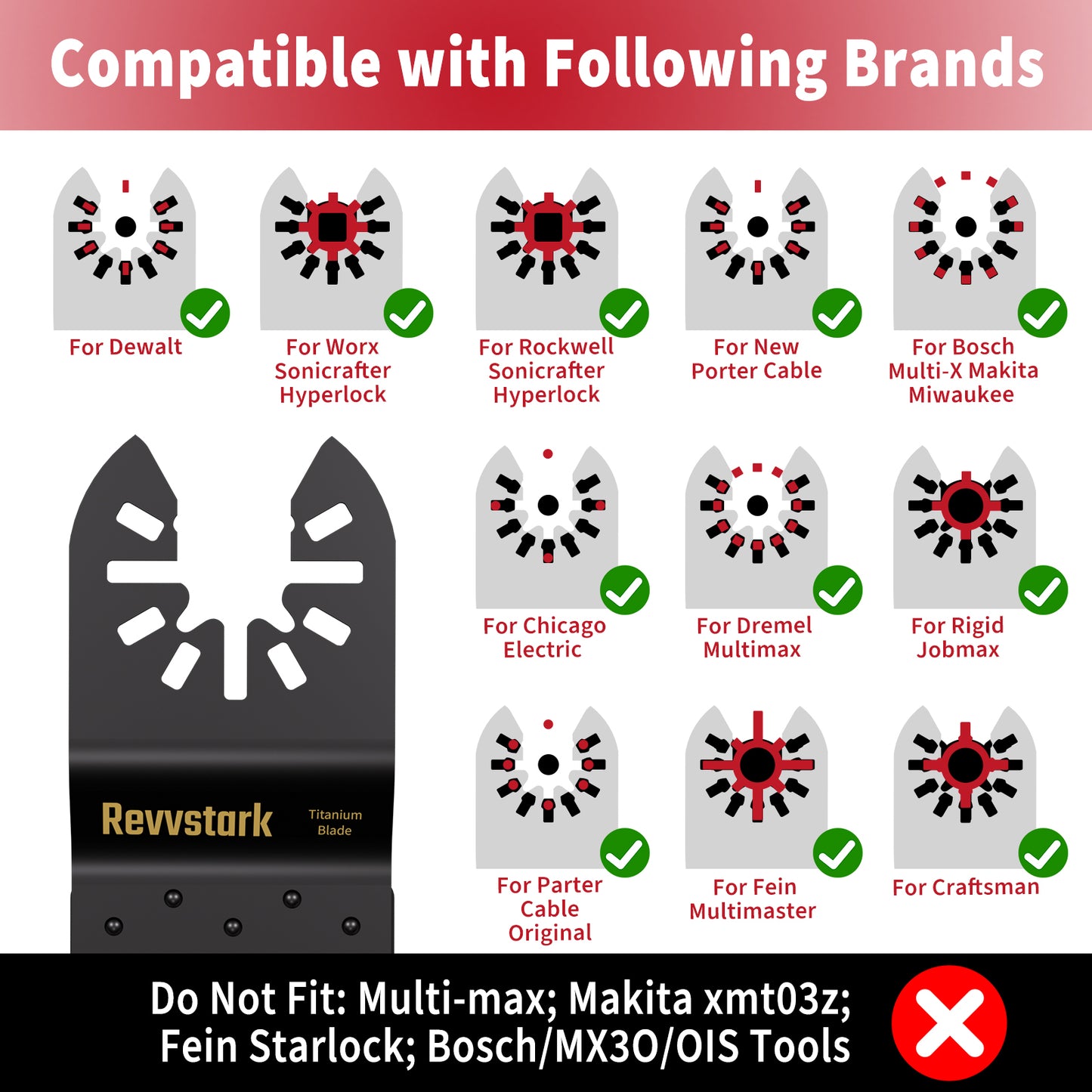 23PCS Titanium Oscillating Tool Blades, Revvstark Oscillating Saw Blades for Metal Nails Hard Material Wood Plastic, Multitool Blades Kits Fit for Dewalt Bosch Milwaukee Ryobi, with Storage Case