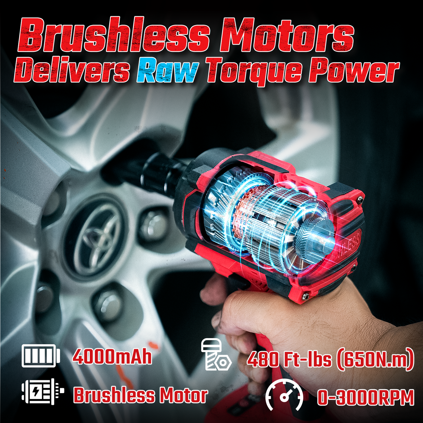 BL-16 Cordless Impact Wrench,1/2" Max Torque 480 Ft-lbs (650N.m)