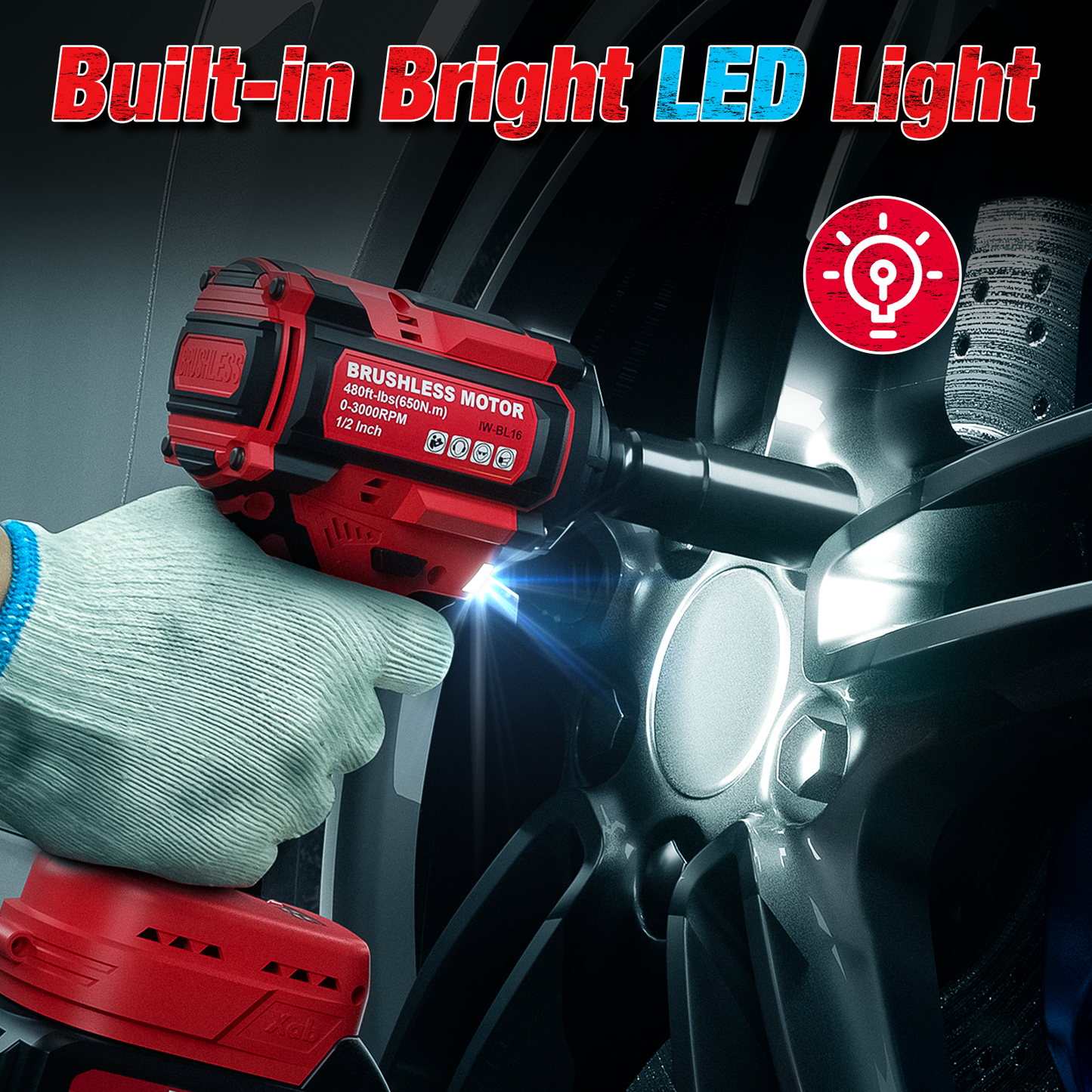 BL-16 Cordless Impact Wrench,1/2" Max Torque 480 Ft-lbs (650N.m)