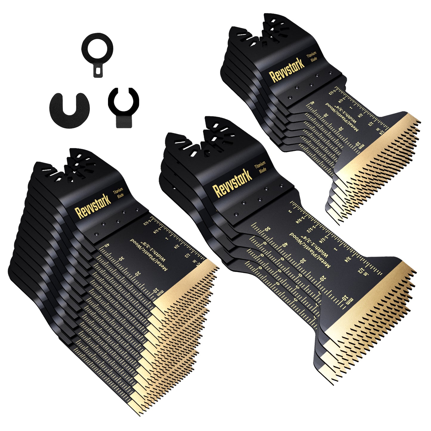 23PCS Titanium Oscillating Tool Blades, Revvstark Oscillating Saw Blades for Metal Nails Hard Material Wood Plastic, Multitool Blades Kits Fit for Dewalt Bosch Milwaukee Ryobi, with Storage Case