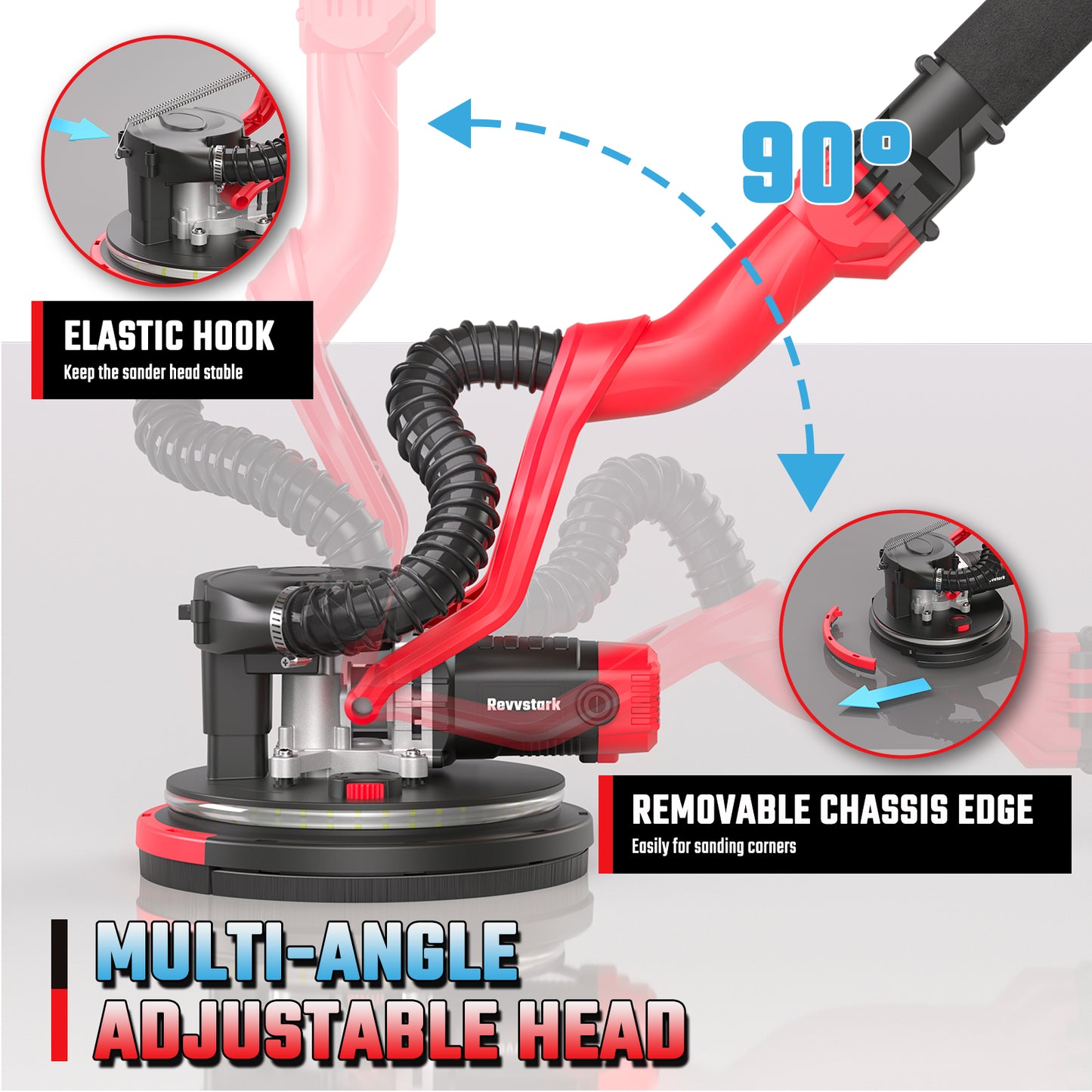 Drywall Sander, Electric Drywall Sander with Vacuum Dust Collection 7.33-Amp 880W, Floor Sanders 5 Variable Speed 500-1800RPM with LED Light, 10 Pcs Sanding Discs & 2 Pcs Grid Sandpaper