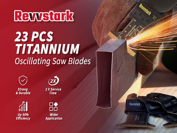 23PCS Titanium Oscillating Tool Blades, Revvstark Oscillating Saw Blades for Metal Nails Hard Material Wood Plastic, Multitool Blades Kits Fit for Dewalt Bosch Milwaukee Ryobi, with Storage Case