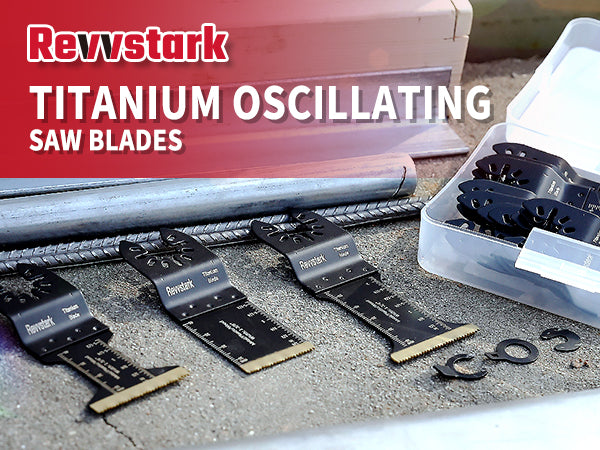 23PCS Titanium Oscillating Tool Blades, Revvstark Oscillating Saw Blades for Metal Nails Hard Material Wood Plastic, Multitool Blades Kits Fit for Dewalt Bosch Milwaukee Ryobi, with Storage Case