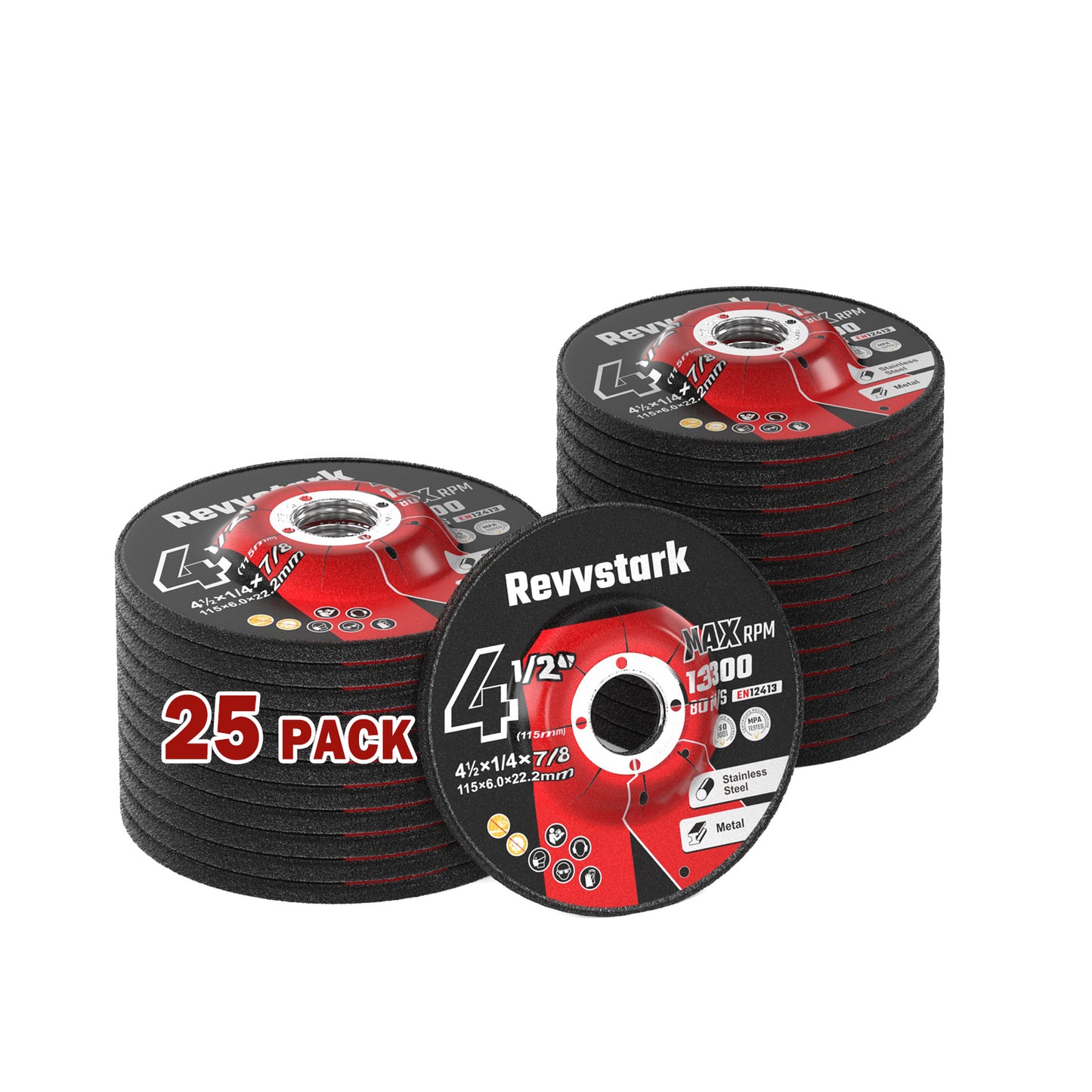 Revvstark 25 Pack Grinding Wheels 4-1/2 Inch, Grinder Wheel for General Purpose Metal & Stainless Steel, Aluminum Oxide Grinding Disc 4 1/2 for Angle Grinder, Depressed Center 4.5" * 1/4" * 7/8"