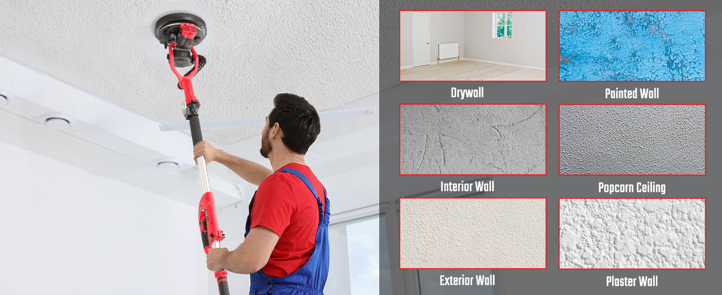 Drywall Sander, Electric Drywall Sander with Vacuum Dust Collection 7.33-Amp 880W, Floor Sanders 5 Variable Speed 500-1800RPM with LED Light, 10 Pcs Sanding Discs & 2 Pcs Grid Sandpaper