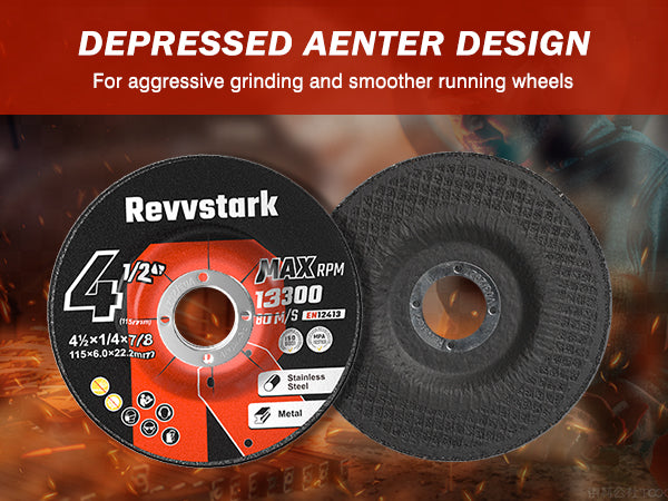 Revvstark 25 Pack Grinding Wheels 4-1/2 Inch, Grinder Wheel for General Purpose Metal & Stainless Steel, Aluminum Oxide Grinding Disc 4 1/2 for Angle Grinder, Depressed Center 4.5" * 1/4" * 7/8"