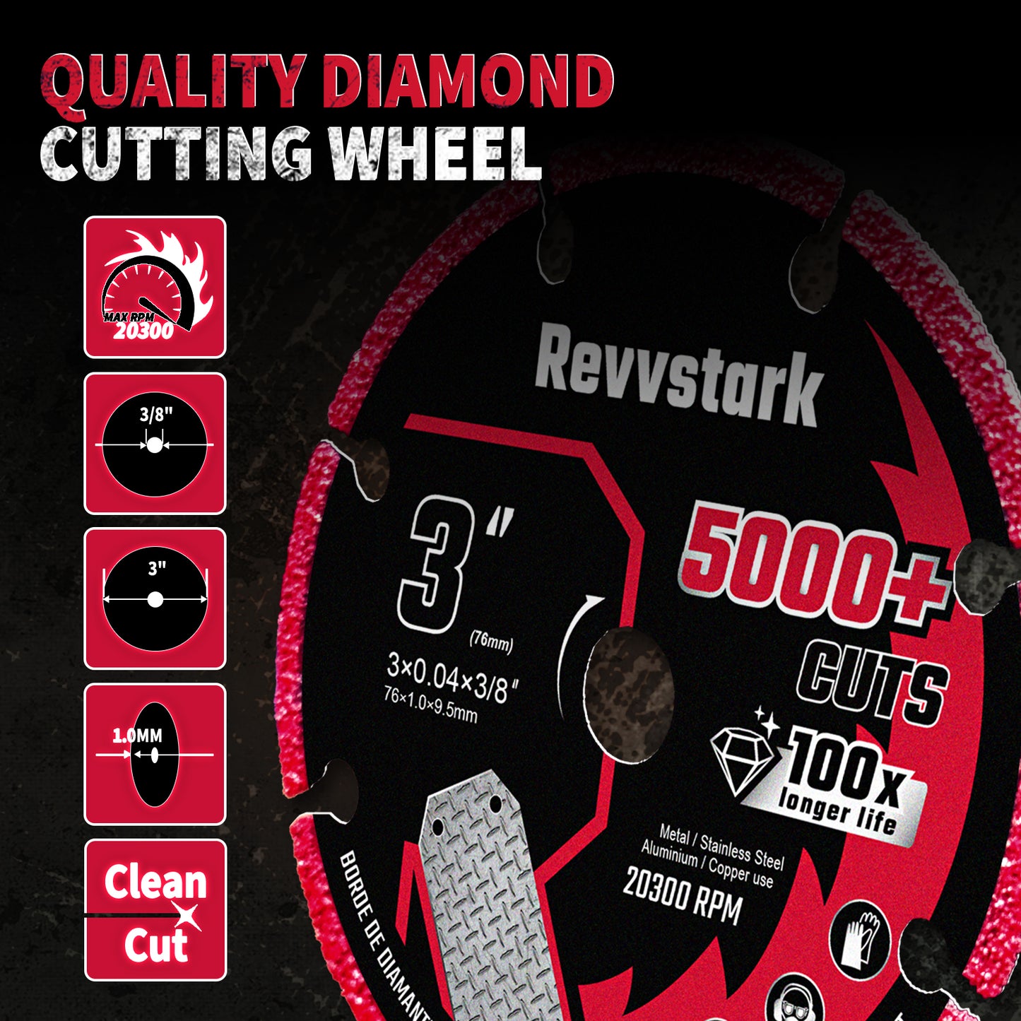 Diamond Cutting Wheel 3 Inch with 3/8" Arbor, Carbide Cutting Wheel, Angle Grinder Cutting Disc, Cut Off Wheel 3 Inch for Metal with 5000+ Cuts on Rebar, Steel, Iron and INOX