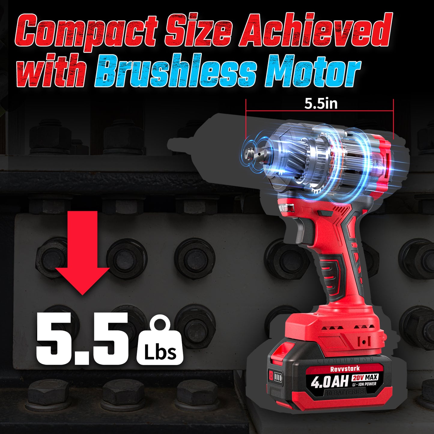 BL17 Cordless Impact Wrench, 1/2 inch Max Torque 600 Ft-lbs